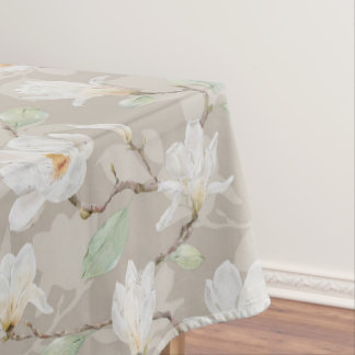 Nappe Magnolia blanc peint à la main sur le beige