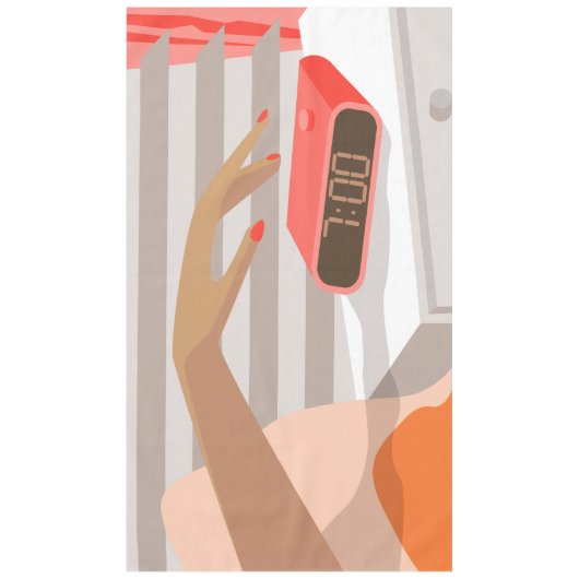 Nappe Main des femmes poussant le bouton snooze du révei (Devant)