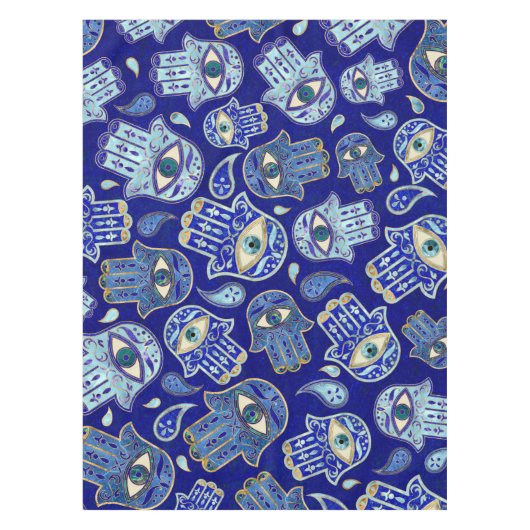 Nappe Main Hamsa - Main de Fatima motif Minéraux Bleus (Devant)