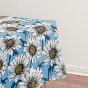 Nappe Maisonnettes, fleurs sauvages sur bleu