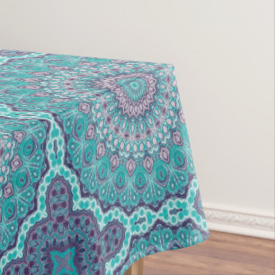 Nappe Mandala à l'aquarelle en turquoise et violet