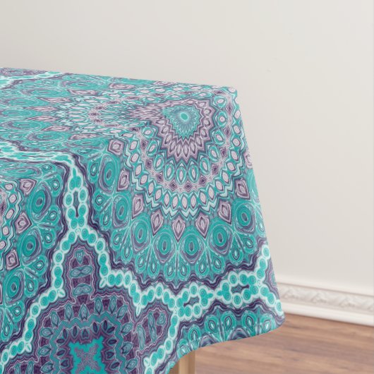 Nappe Mandala à l'aquarelle en turquoise et violet (In Situ)