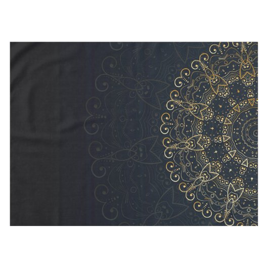 Nappe Mandala élégant d'or de bleu marine (Devant (Horizontal))