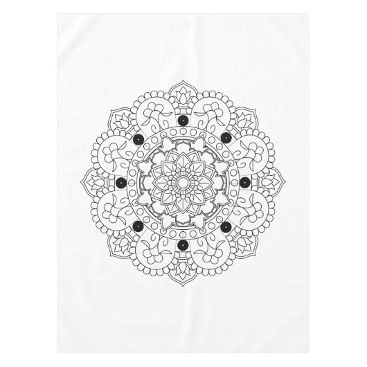 Nappe Mandala. Motif oriental noir et blanc rond (Devant)