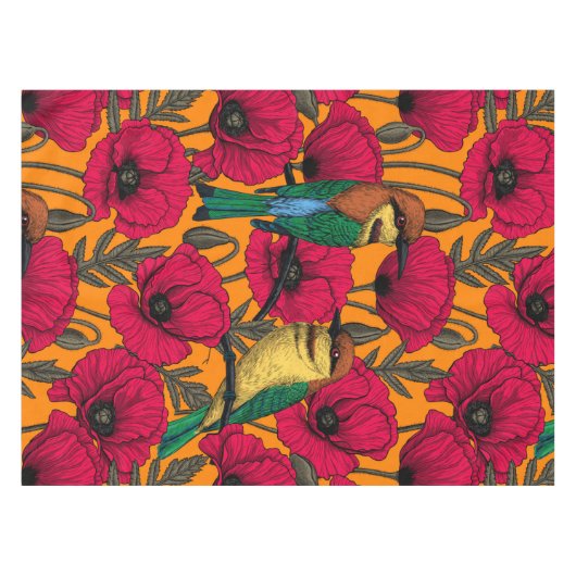 Nappe Mangeurs d'abeilles et pavots sur orange (Devant (Horizontal))