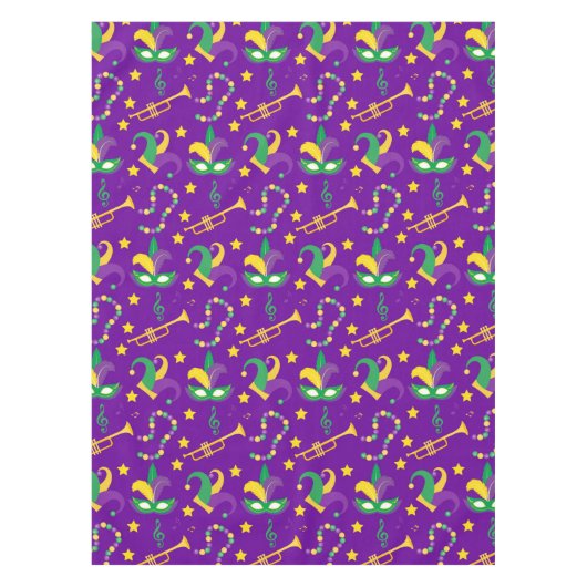 Nappe Mardi Gras perles Masque étoile vert doré violet (Devant)