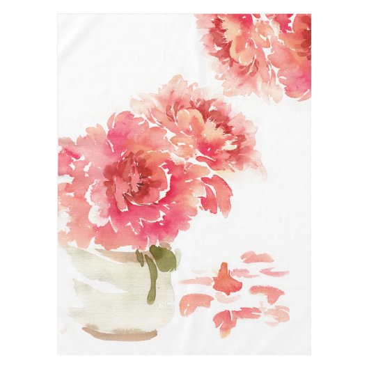 Nappe Mariage Pot Mason de Pivoines Roses à l'Aquarelle (Devant)