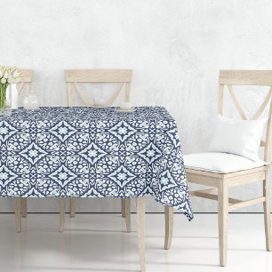 Nappe Marine et blanc Motif de tuiles méditerranéennes