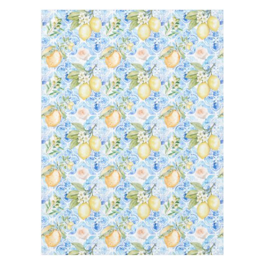 Nappe Mediterranean Blue Tile Yellow Lemon Watercolor (Devant)