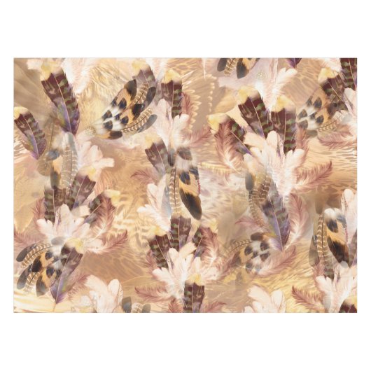 Nappe Mélange exotique Tons Brown Plumes d'oiseaux Impri (Devant (Horizontal))