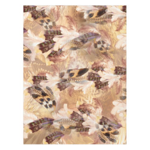 Nappe Mélange exotique Tons Brown Plumes d'oiseaux Impri