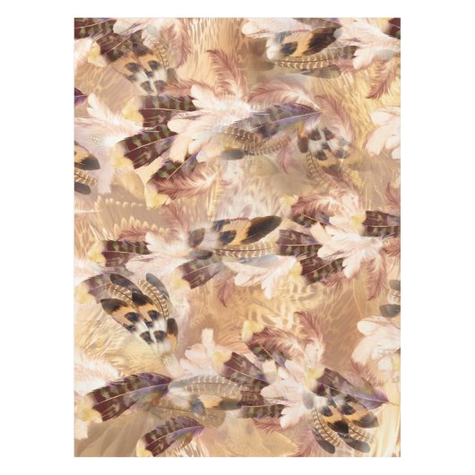 Nappe Mélange exotique Tons Brown Plumes d'oiseaux Impri (Devant)