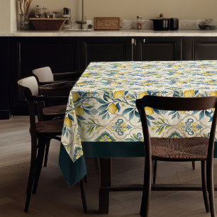 Nappe Mélons jaune méditerranéen bleu marine carreaux