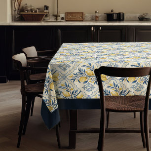 Nappe Mélons jaune méditerranéen bleu marine carreaux