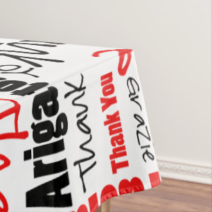 Nappe Merci multilingue de typographie rouge noire