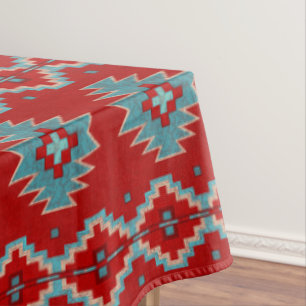 Nappe Mesas Sud-Ouest Rouge & Turquoise Motif géométriqu