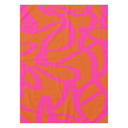 Nappe Mi-Siècle Abstrait Moderne Lignes Orange Et Rose (Devant)