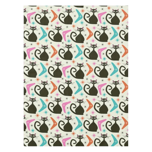 Nappe Mid Century Black Atomic Cats with Boomerangs (Devant)