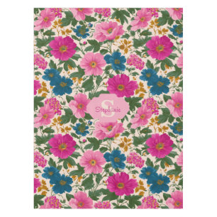 Nappe Modèle floral Vintage rustique bleu et rose