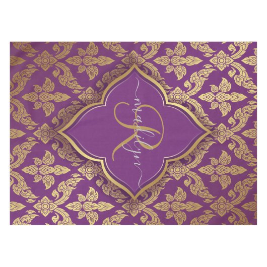 Nappe Modèle Royal Purple Gold Damask Motif Fleur Monogr (Devant (Horizontal))