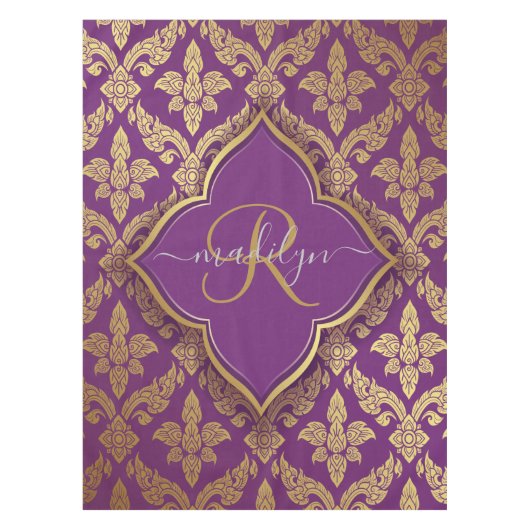 Nappe Modèle Royal Purple Gold Damask Motif Fleur Monogr (Devant)