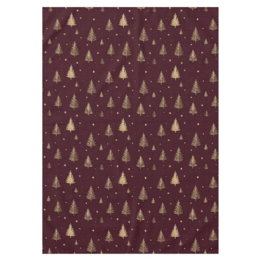 Nappe Modern Gold Christmas trees pattern on burgundy (Devant)
