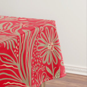Nappe Moderne Impression FLORALE Beige sur rouge