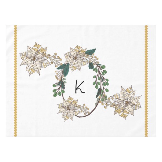 Nappe Monogram Gold Pointsettia Holiday Tablecloth (Devant (Horizontal))