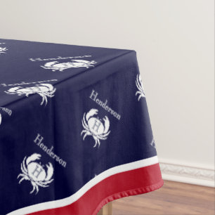 Nappe Monogramme Crabe rouge blanc Côte marine