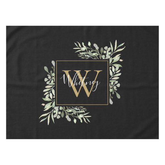 Nappe Monogramme d'or noir personnalisé Vert  (Devant (Horizontal))
