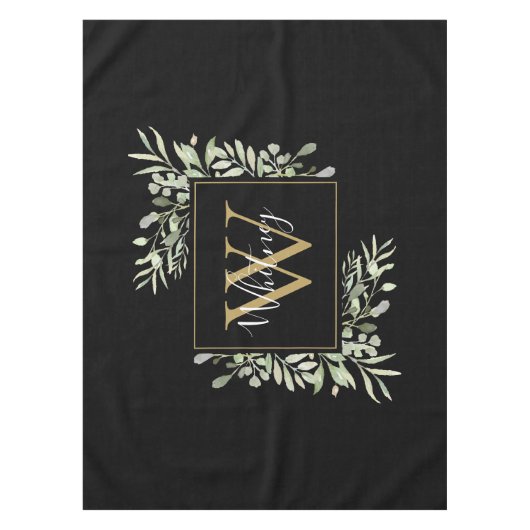 Nappe Monogramme d'or noir personnalisé Vert  (Devant)