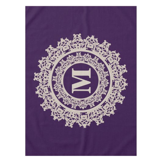 Nappe Monogramme élégant pourpre et crème (Devant)