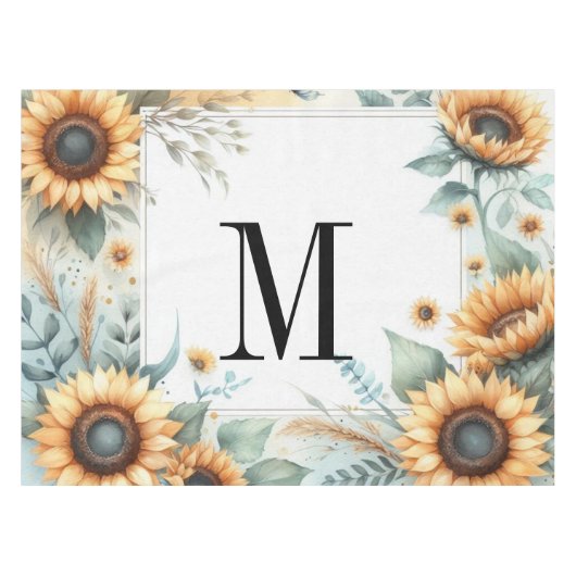Nappe Monogramme Fleurs de chute et fleurs de soleil aqu (Devant (Horizontal))