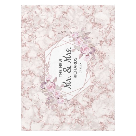 Nappe Monogramme Mariage géométrique en marbre clair (Devant)