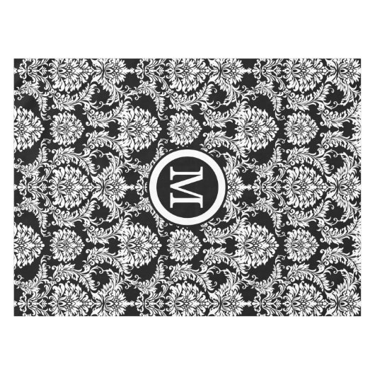 Nappe Monogramme personnalisé Noir Damsk Motif floral (Devant (Horizontal))