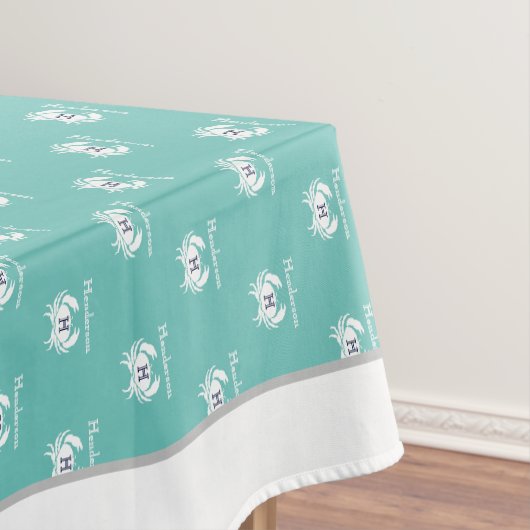 Nappe Monogramme Turquoise Bleu Crabe Blanc Nautique (In Situ)