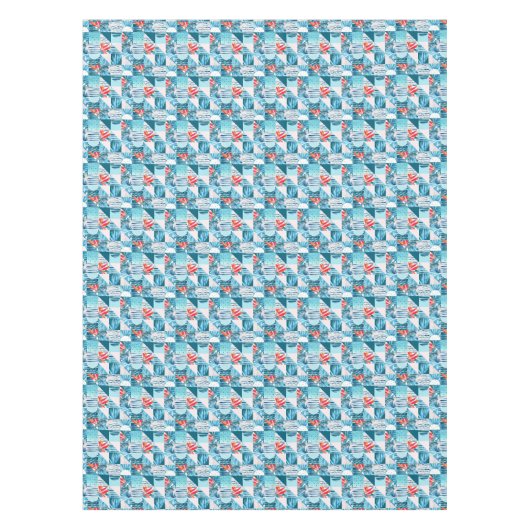 Nappe Motif abstrait géométrique turquoise tropical (Devant)