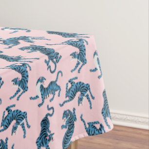 Nappe Motif asiatique de tigre bleu