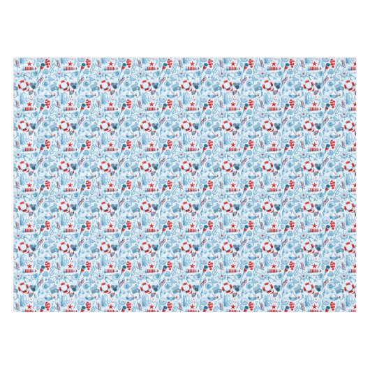 Nappe Motif blanc et bleu rouge nautique (Devant (Horizontal))