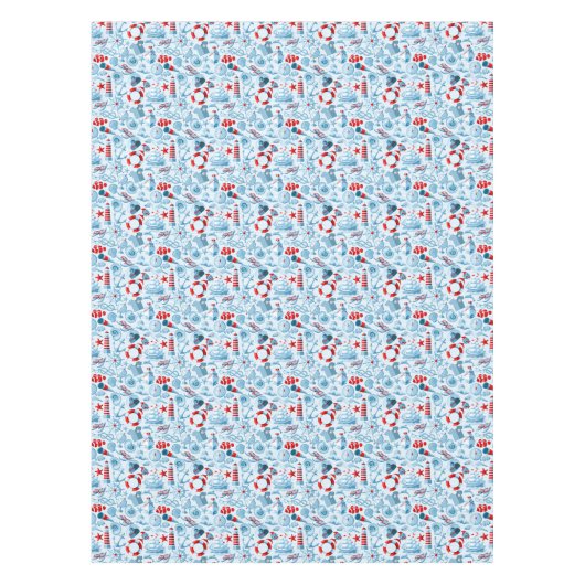 Nappe Motif blanc et bleu rouge nautique (Devant)