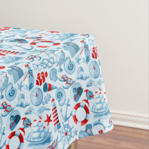 Nappe Motif blanc et bleu rouge nautique
