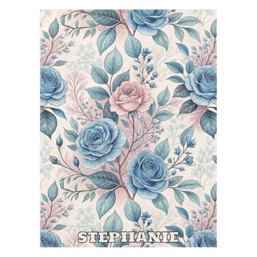 Nappe Motif bleu et rose sur blanc doux (Devant)