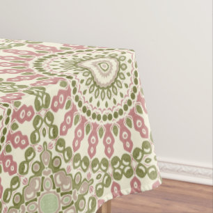 Nappe Motif Bohème Vintage Mandala Vert et Rose