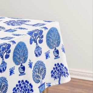 Nappe Motif Bonsai Trees en Bleu et Blanc Cobalt