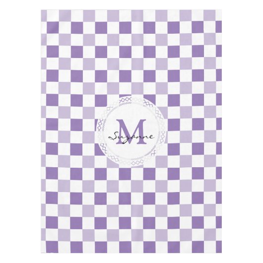 Nappe Motif Checkered blanc de ton pourpre de monogramme (Devant)