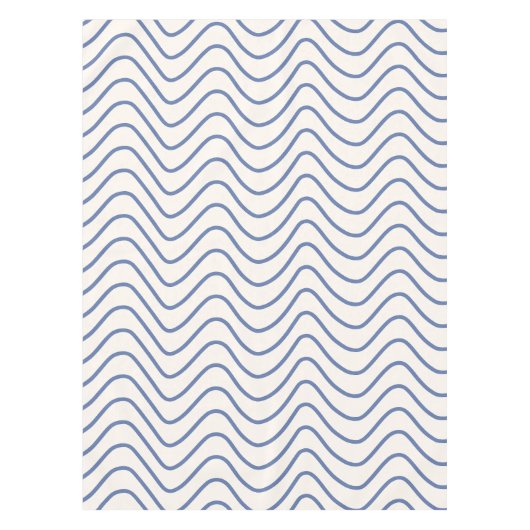 Nappe Motif Chevron Ligne Minimale Bleu sur Crème Blanc (Devant)