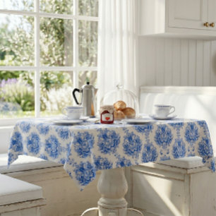 Nappe Motif damassé méditerranéen bleu blanc élégant