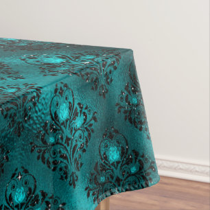 Nappe Motif damassé pailleté ombré sarcelle Glam