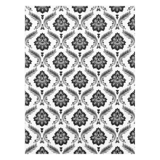 Nappe Motif Damassé Rococo Gris Noir Blanc (Devant)