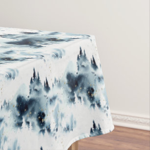 Nappe Motif d'aquarelle de la forêt bleue de minuit
